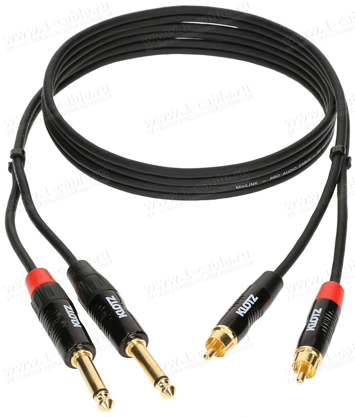 KT-CJ090, Межблочный кабель, 2 RCA - 2 Jack 6.3 моно, (m-m)
