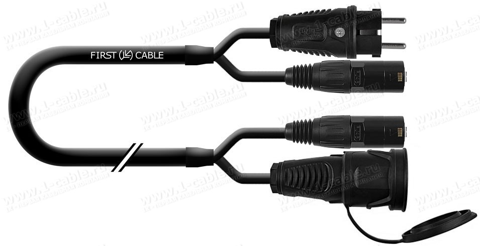 1K-1EC/PSH-005, Комбинированный кабель: EtherCON (m-m) + SCHUKO (f-m)