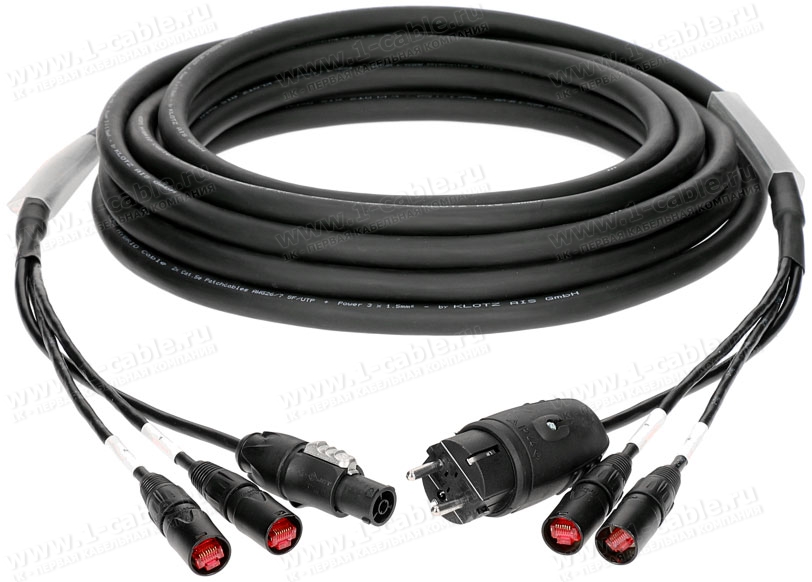 H1T99NU010, Комбинированный кабель: 2 EtherCON (m-m) + SCHUKO - PowerCON TRUE1 TOP (f-m)